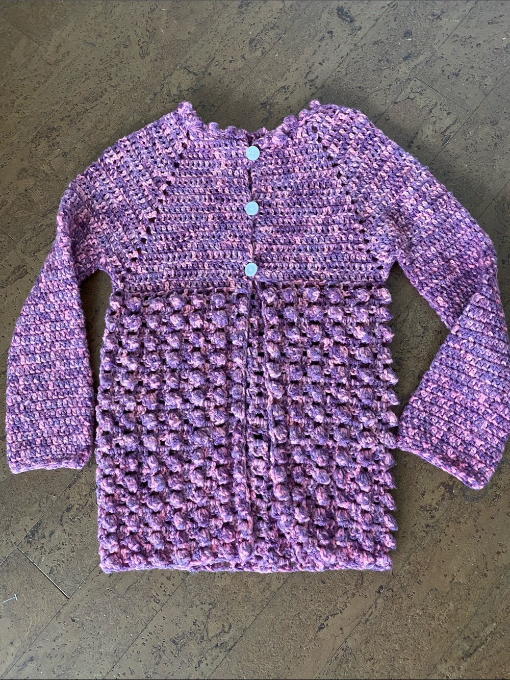 Handmade Crocheted Purple/Pink Women's Button-Front Sweater Cardigan Size S/M